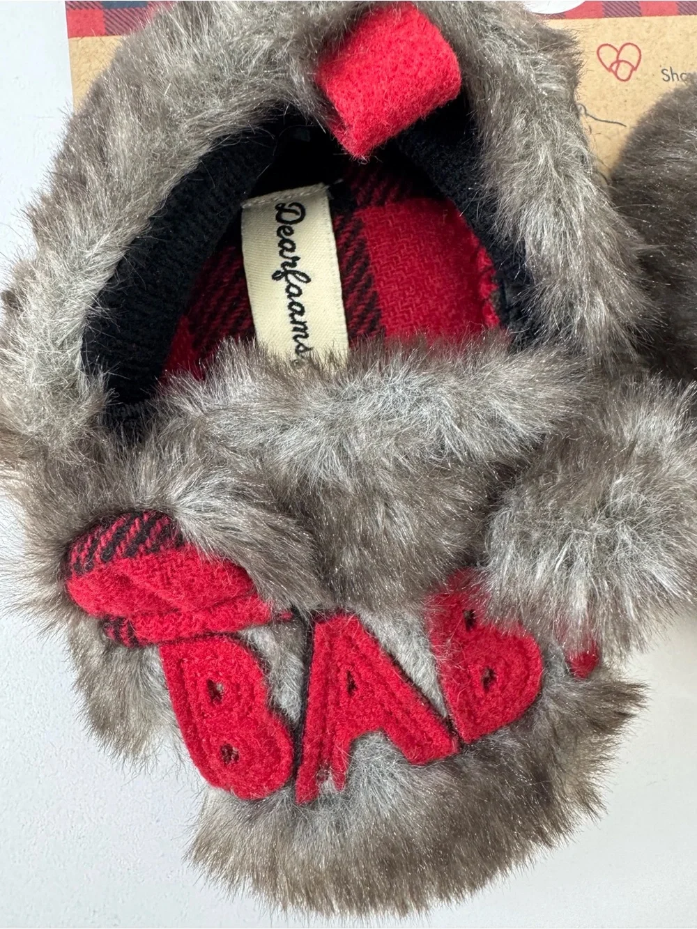 Dearfoams Baby Bear Slippers Red Plaid & Brown Frost Faux Fur New Size 6-9 Mo